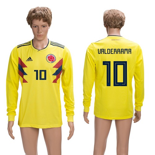 Colombia #10 Valderrama Home Long Sleeves Soccer Country Jersey - Click Image to Close